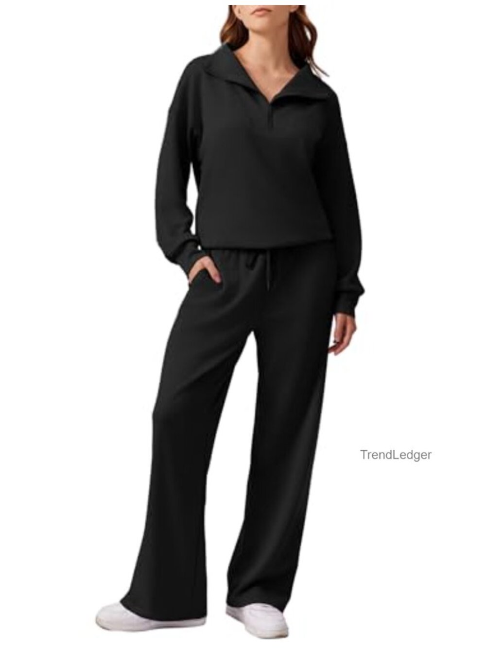 Women's 2 Piece Lounge Set Half Zip Sweatshirt Wide Leg Pants Matching Fall